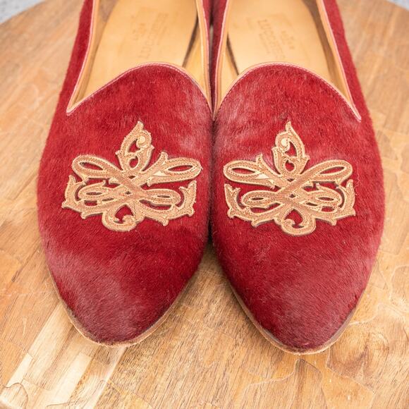 Lucchese Embroidered Maroon Calf Hair Womens Size 9 Loafer - Picture 3 of 12